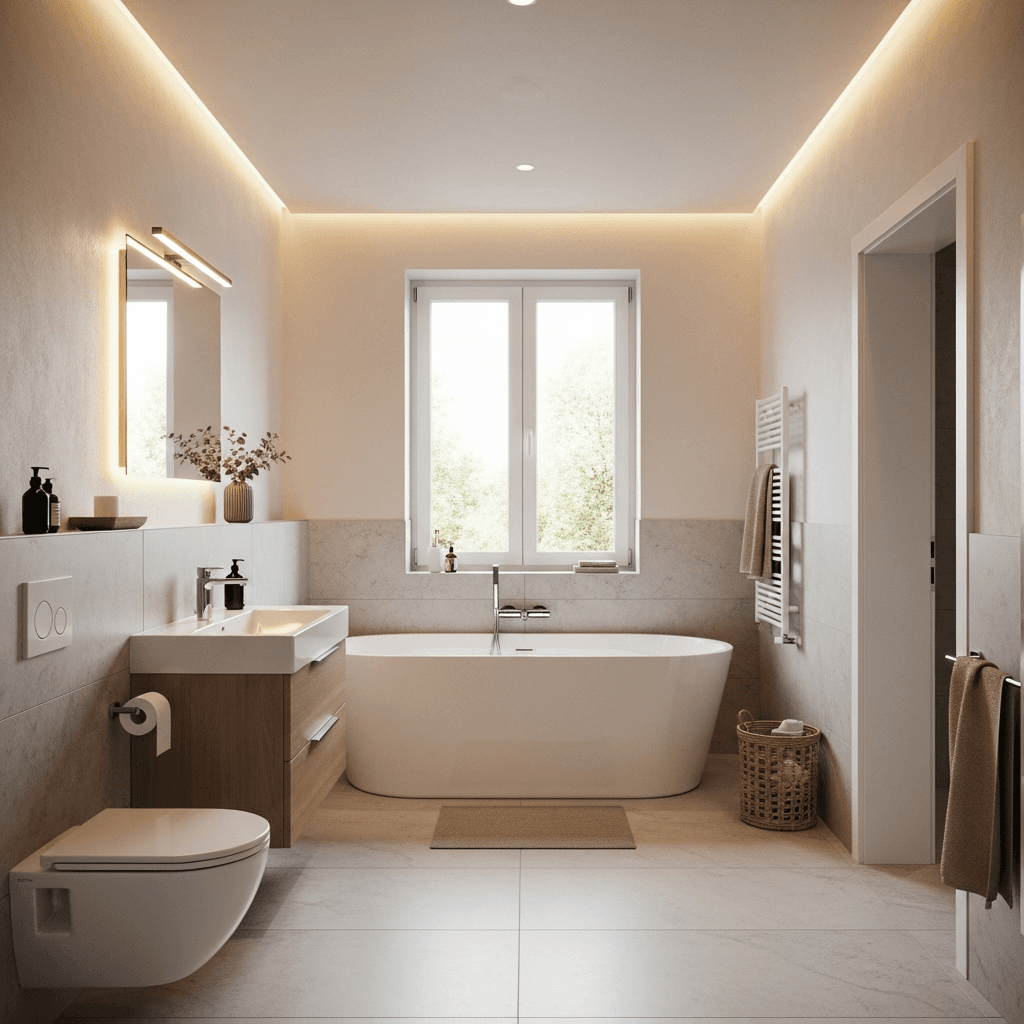 Komplett saniertes Badezimmer mit freistehender Wanne