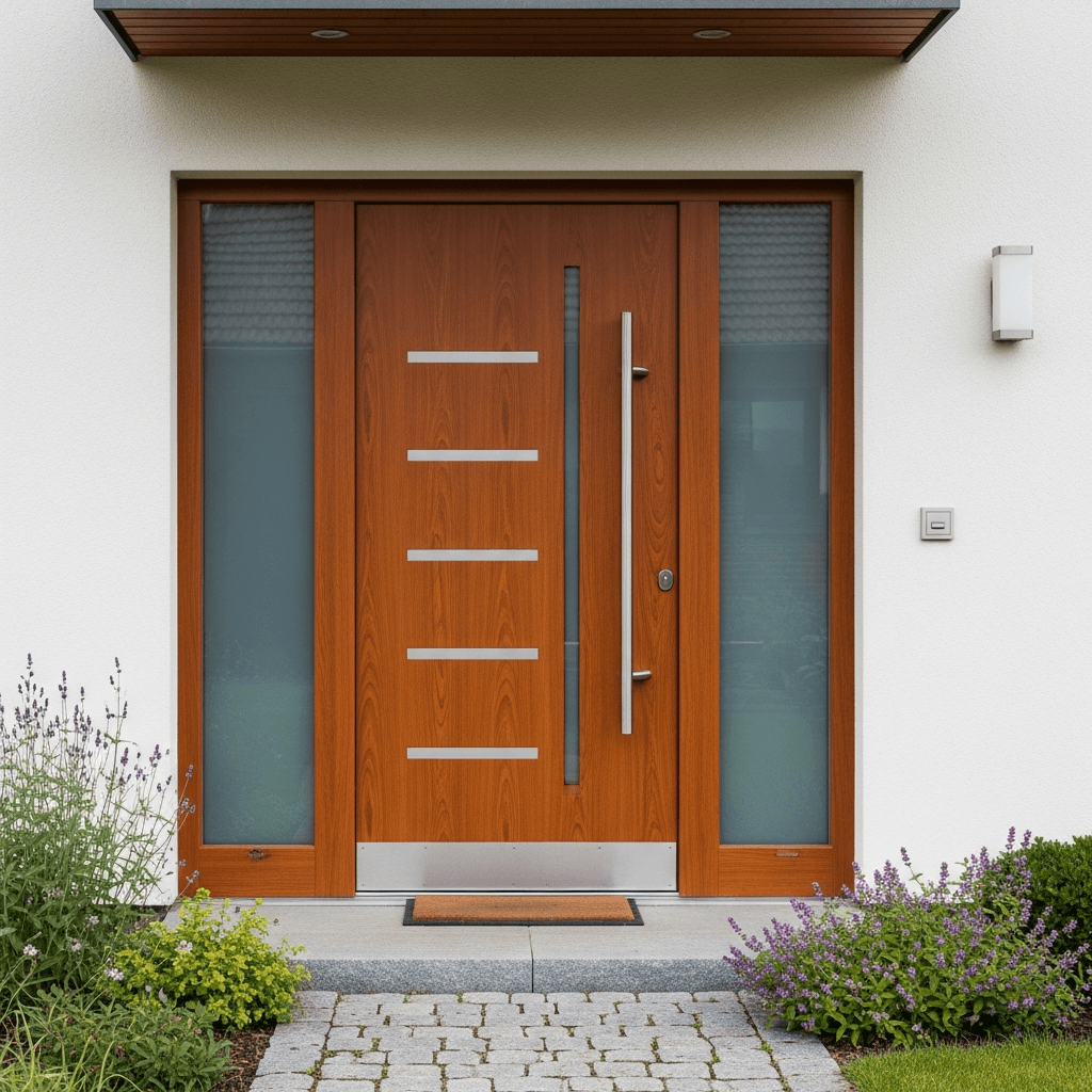 Moderne Haustür aus Holz-Metall