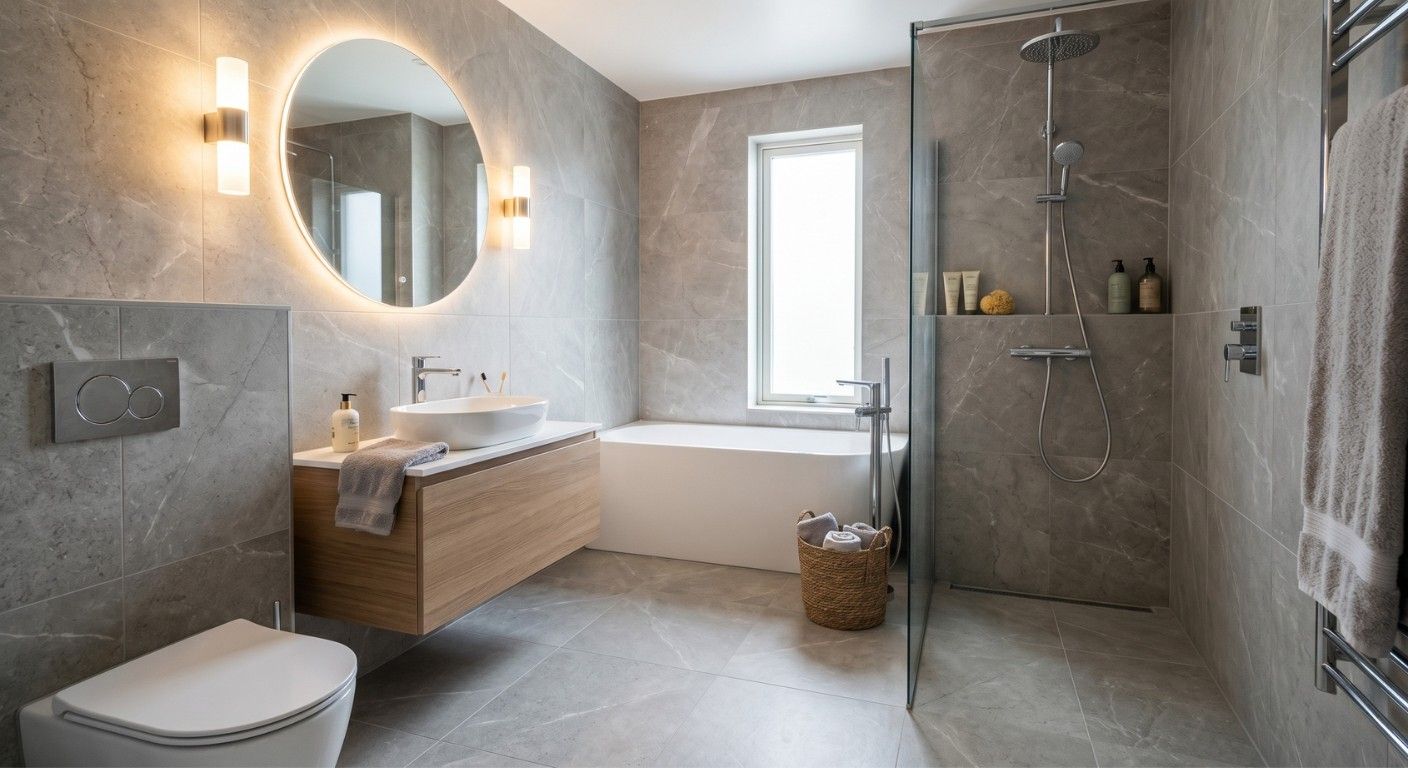 Feinsteinzeugplatten im Badezimmer