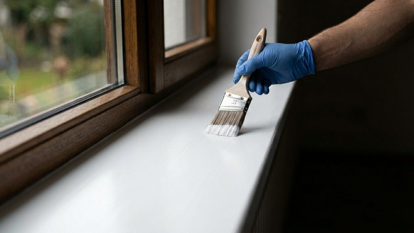 Lackieren von einem Fenstersims