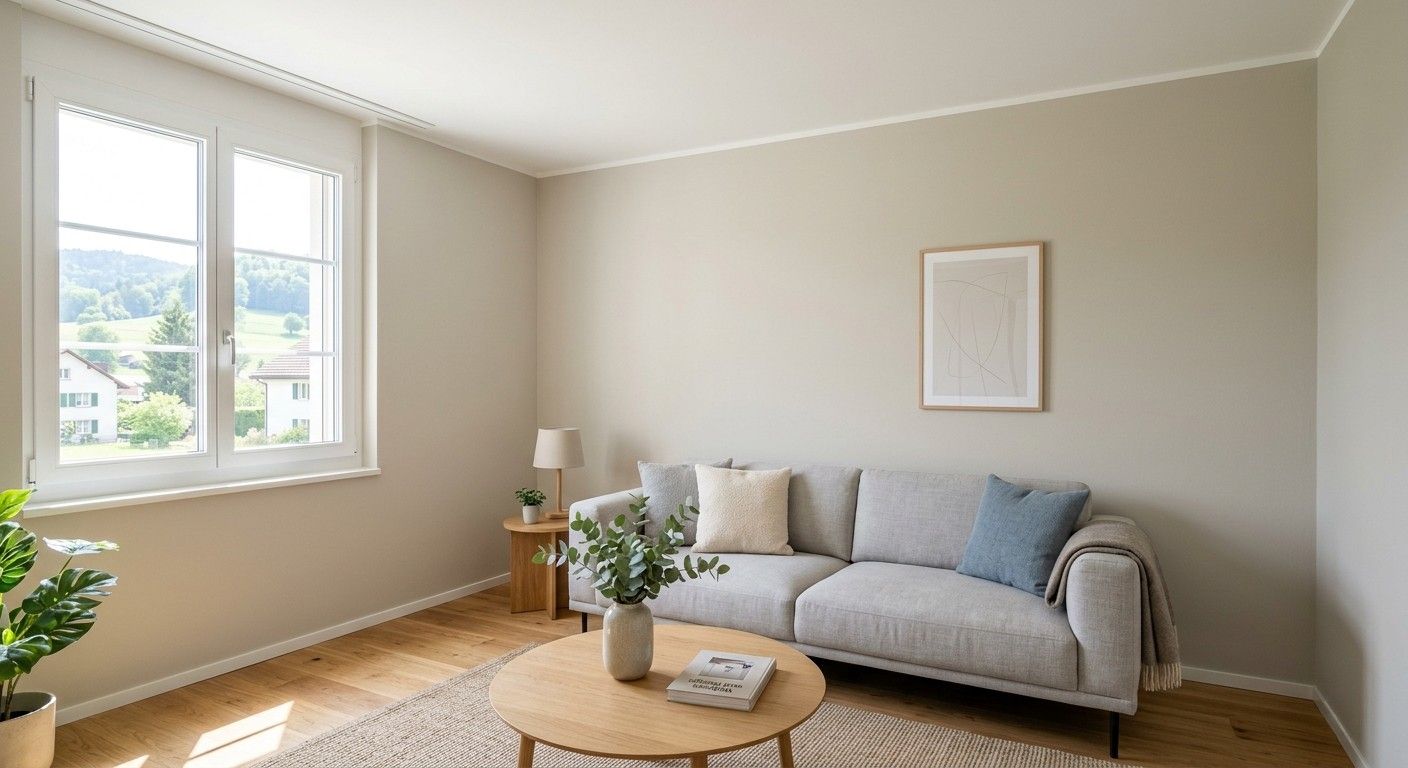 Wohnzimmer mit frisch gestrichenen Wänden