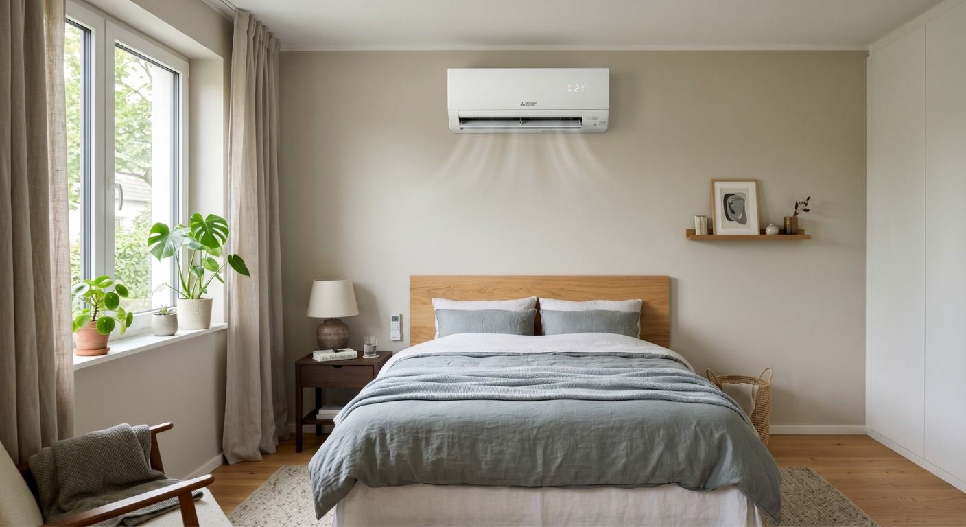 Bild von einem Schlafzimmer mit einer Klimaanlage