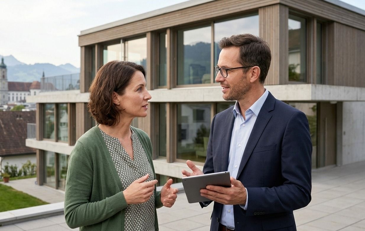 Bild von einem Immobilienmakler und Hausbesitzer