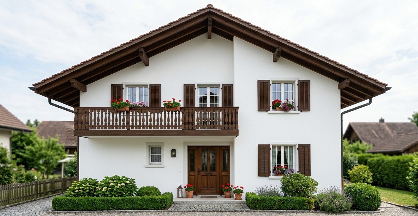 Bild von einem Einfamilienhaus mit einer frisch gestrichenen Fassade