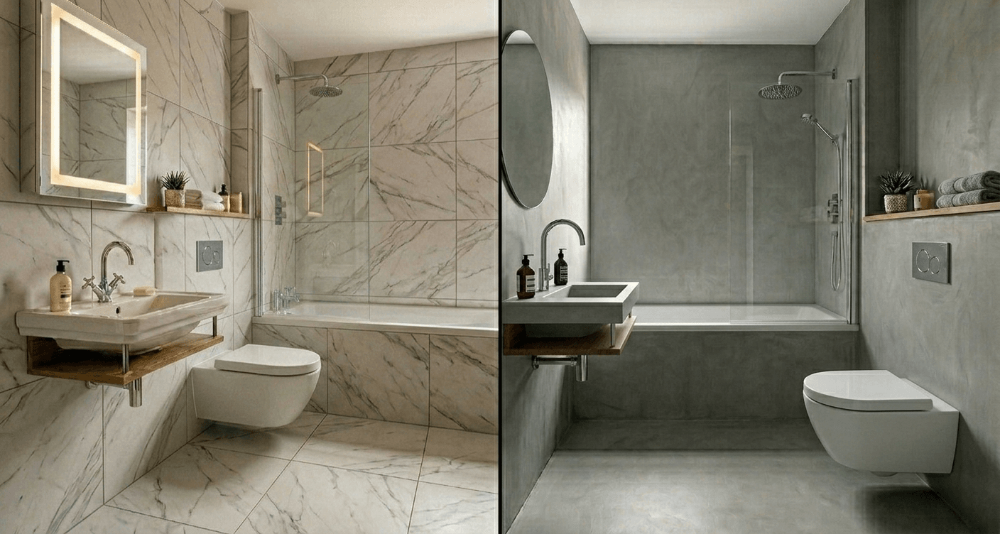 Vergleich Fliesen gegen fugenlosen Belag