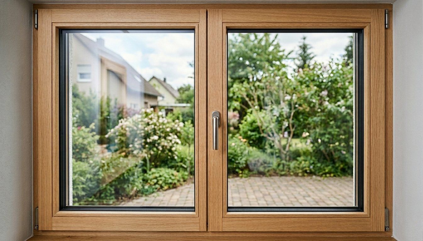 Klassisches Holzfenster in einem Neubau