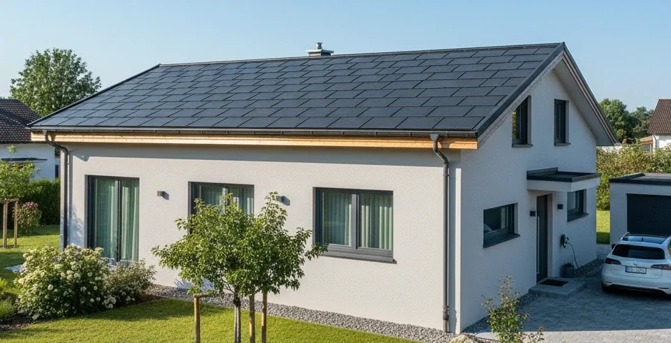 Bild von einem Einfamilienhaus mit einer Indach-Photovoltaikanlage